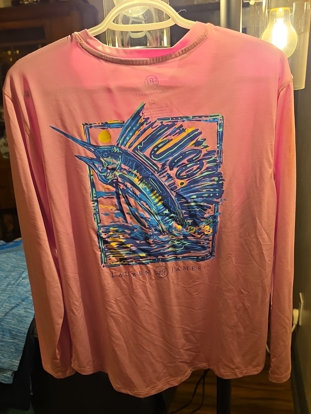 Lauren James Pink Long-Sleeve Shirt with Blue Marlin Graphic